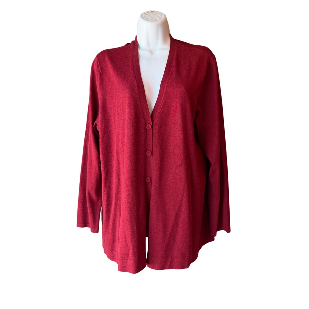 J.Jill Button Front Lightweight Cardigan Sweater Petite‎ Size Large Red